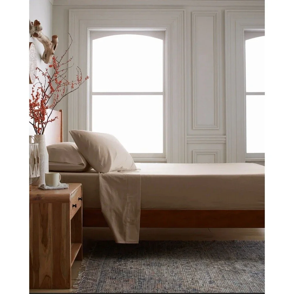 Quince Organic Brushed Cotton Sheet Set 4 Piece QUEEN Toffee NEW $99.90 Retail